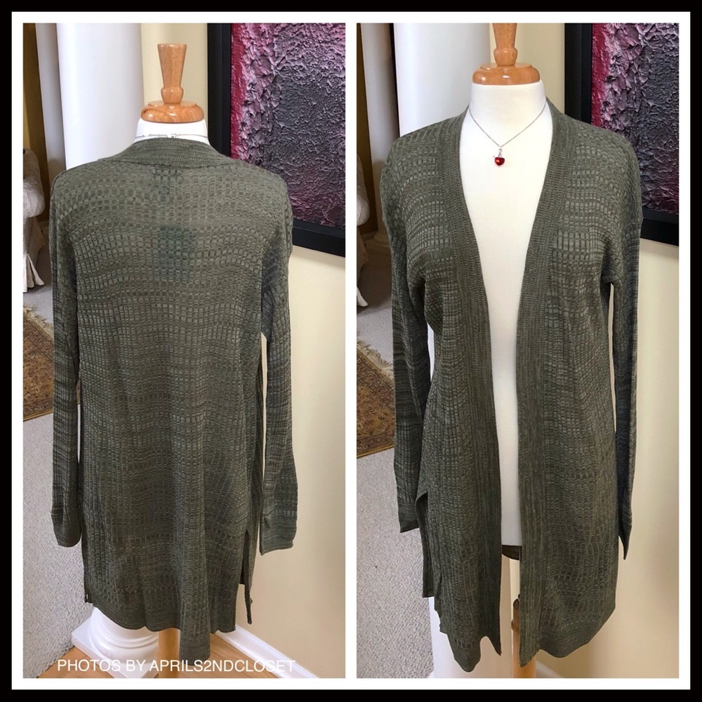 SUSINA LONG KNIT LIGHTWEIGHT OLIVE GREY CARDIGAN - Picture 5 of 8